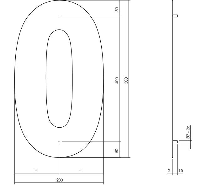 Huisnummer 0 XXL 500mm structuur zwart