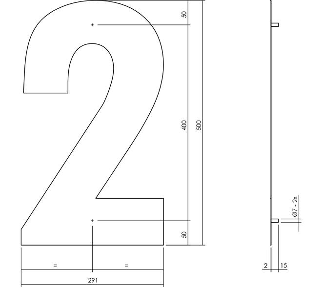 Huisnummer 2 XXL 500mm structuur zwart