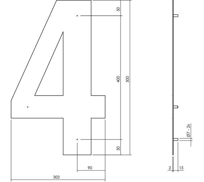Huisnummer 4 XXL 500mm structuur zwart