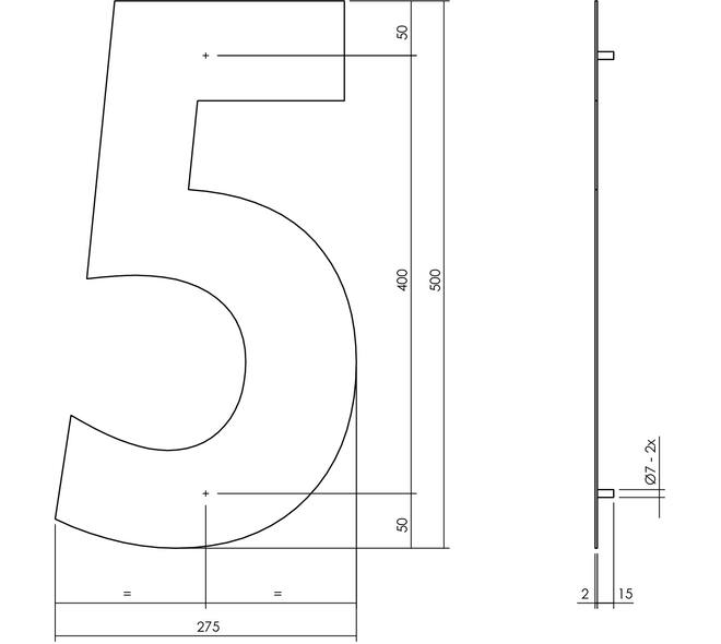 Huisnummer 5 XXL 500mm structuur zwart