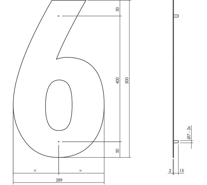 Huisnummer 6 XXL 500mm structuur zwart
