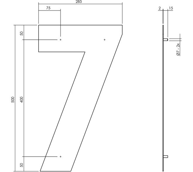 Huisnummer 7 XXL 500mm structuur zwart
