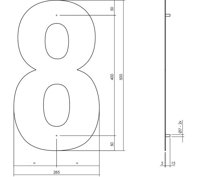 Huisnummer 8 XXL 500mm structuur zwart