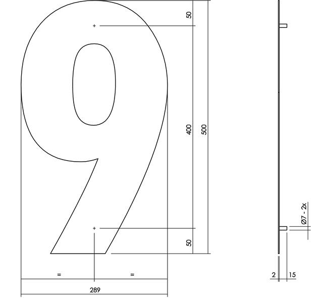 Huisnummer 9 XXL 500mm structuur zwart