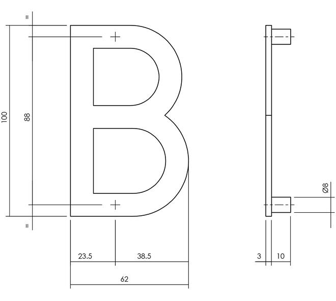Huisletter B 100mm structuur zwart
