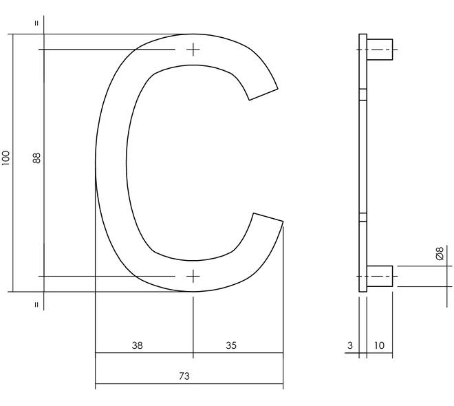Huisletter C 100mm structuur zwart