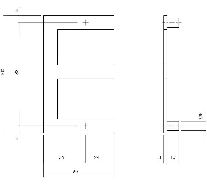 Huisletter E 100mm structuur zwart