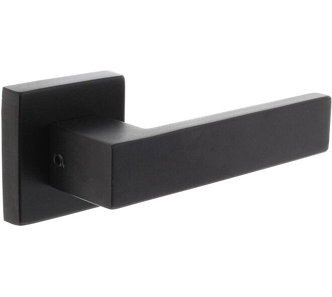 Deurkruk Amsterdam met rozet massief verdekt 53x53x10mm met nokken structuur zwart