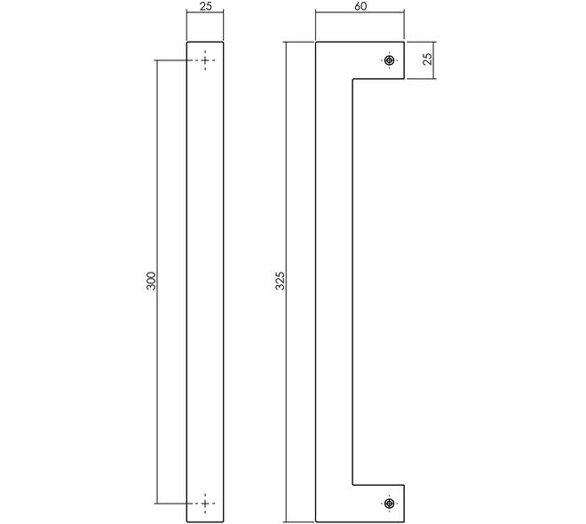 Deurgreep vierkant 325x60x25mm hart op hart 300mm structuur zwart