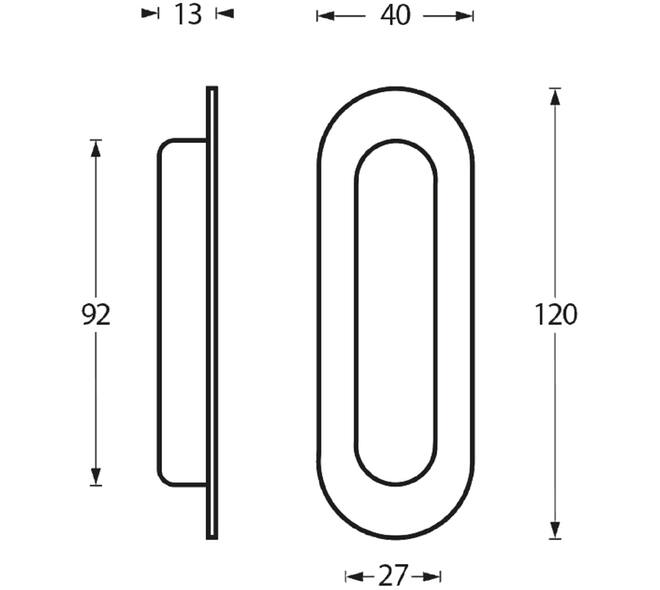 Schuifdeurkom ovaal 120x40mm verdekt zwart