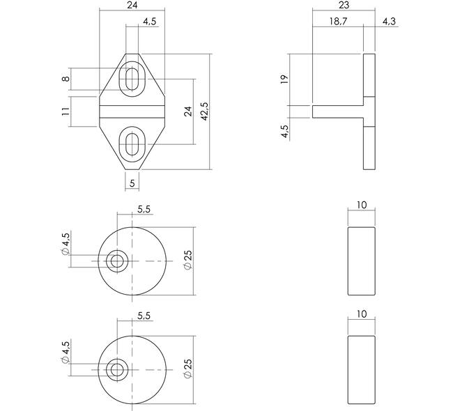 Set geleide- en afstandhouders tbv schuifdeursysteem inclusief bevestiging zwart