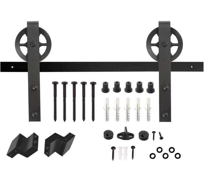 Schuifdeursysteem 2x1 meter met hangrollen spaakwiel 340mm zwart