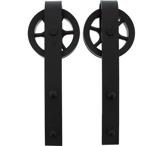 Set van 2 rollers spaakwiel 340mm tbv schuifdeursysteem 450121 inclusief bevestiging zwart