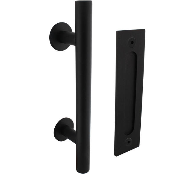 Deurgreep T-vorm ø25x305mm met schuifdeurkom 220x60mm zwart