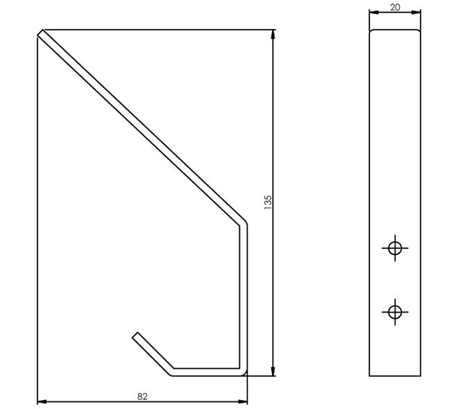 Kapstokhaak gebogen 140x80mm zwart