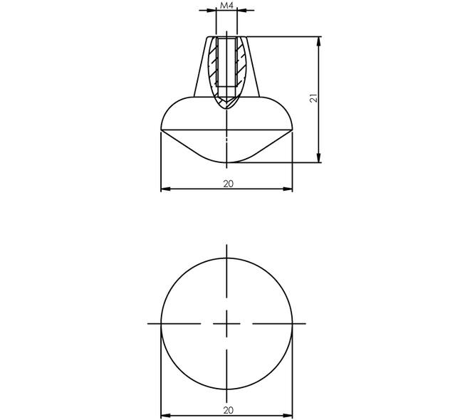 Meubelknop punt rond ø20mm zwart