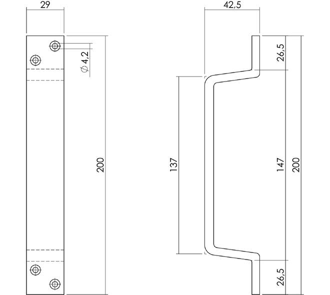 Handgreep profiel 200 x 29mm aluminium zwart