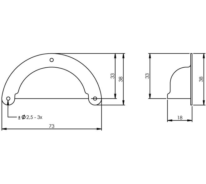 Komgreep geperst 73x33mm zwart