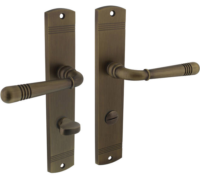 Deurkruk Helena op schild afgerond 235x45mm wc 78/8mm gebruineerd