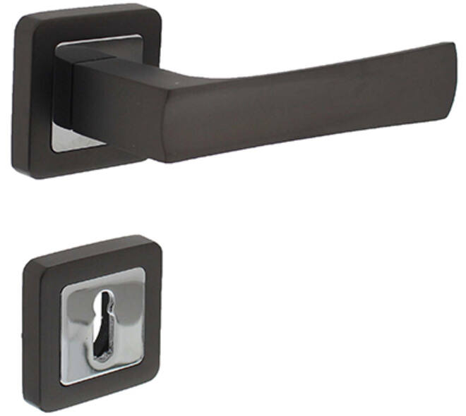 Deurkruk Candy op rozet verdekt 52x52x10mm met nokken en sleutelrozetten chroom/antraciet