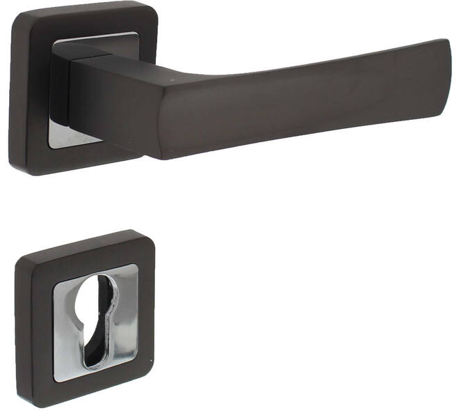 Deurkruk Candy op rozet verdekt 52x52x10mm met nokken en cilinderrozetten chroom/antraciet