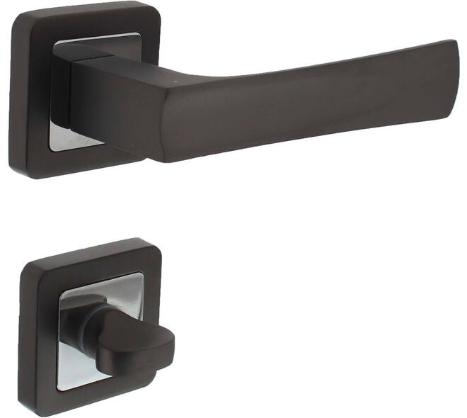 Deurkruk Candy op rozet verdekt 52x52x10mm met nokken en WC-sluiting met stift 8x8mm chroom/antraciet