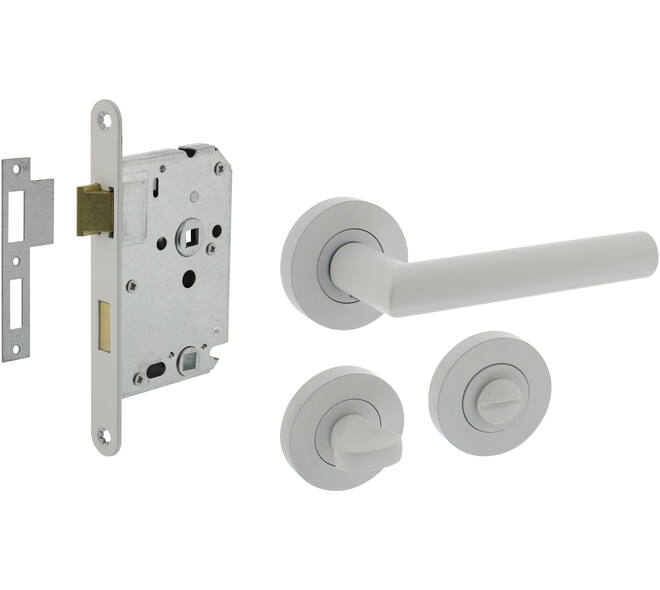 Set toiletslot 63/8mm wit met deurkruk Bastian op rozet ø52x10mm en WC-sluiting wit