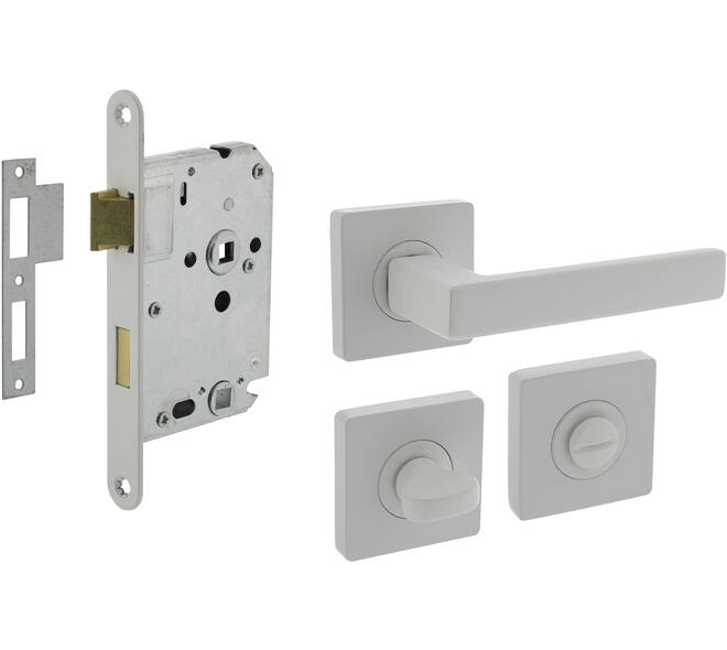 Set toiletslot 63/8mm wit met deurkruk Hera op rozet 55x55mm en WC-sluiting wit