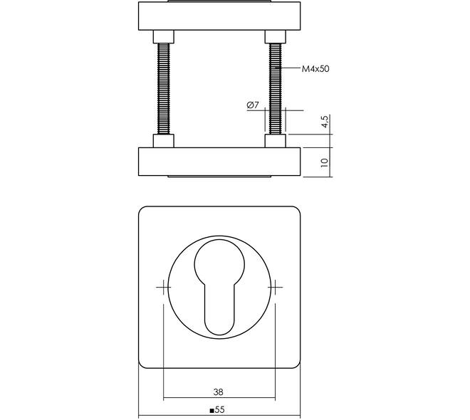 Cilinderrozetten verdekt 55x55x10mm met nokken wit