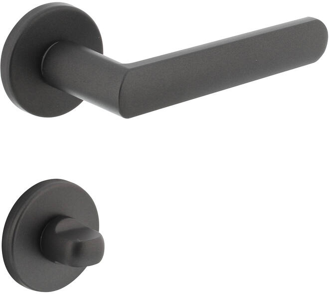 Deurkruk Sora met rozet verdekt ø51x5mm met nokken en WC-sluiting met stift 8x8mm grijs