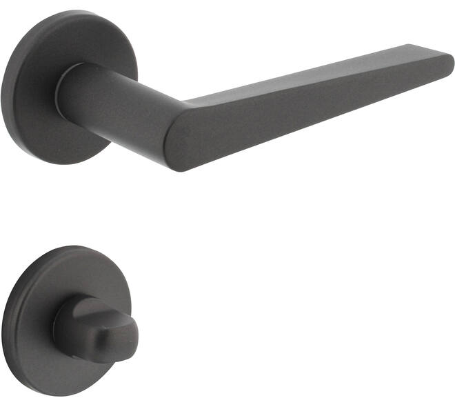 Deurkruk Tiga met rozet verdekt ø51x5mm met nokken en WC-sluiting met stift 8x8mm grijs