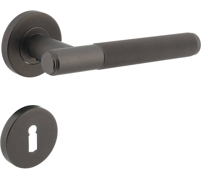 Deurkruk Rombo op rozet verdekt ø53x8mm met nokken en sleutelrozetten antraciet grijs
