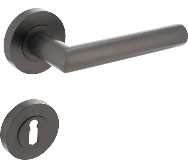 Deurkruk Bastian op rozet verdekt ø52x10mm met nokken en sleutelrozetten antraciet grijs