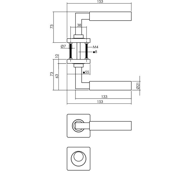 Deurkruk Baustil op rozet verdekt 55x55x10mm met nokken en rondcilinderrozetten antraciet grijs