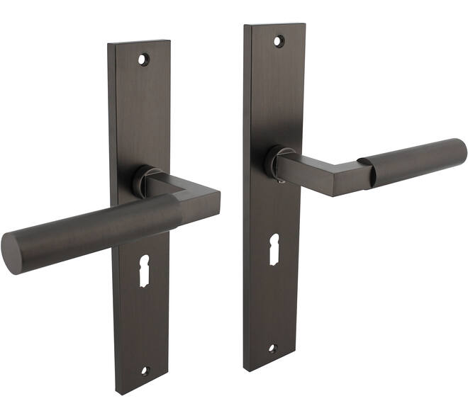 Deurkruk Baustil op schild rechthoekig 245x45mm sleutelgat 56mm antraciet grijs