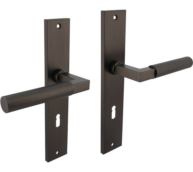 Deurkruk Baustil op schild rechthoekig 245x45mm sleutelgat 72mm antraciet grijs