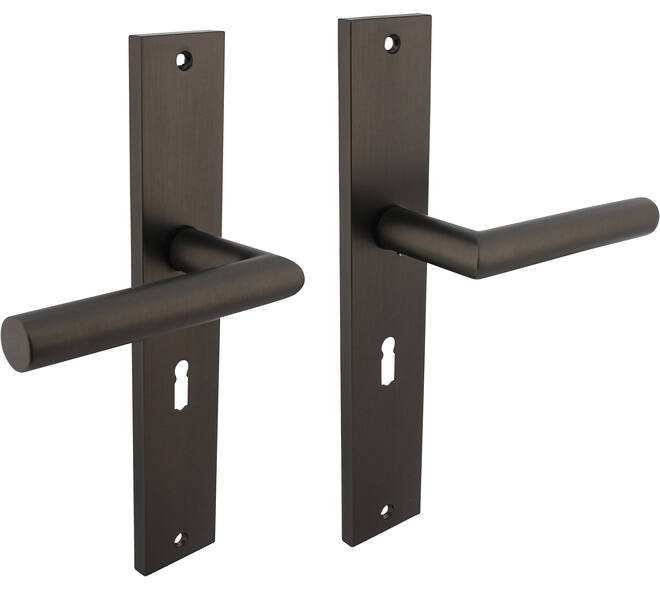 Deurkruk Bastian op schild rechthoekig 245x45mm sleutelgat 56mm antraciet grijs