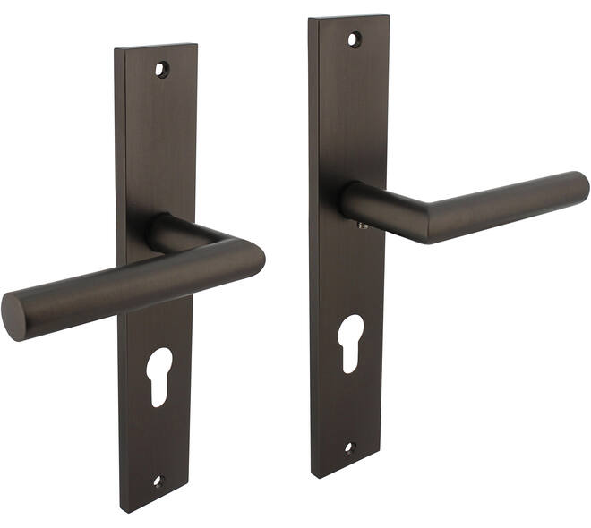 Deurkruk Bastian op schild rechthoekig 245x45mm profielcilindergat 72mm antraciet grijs