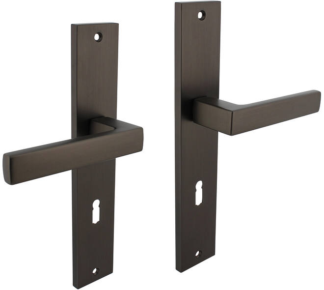 Deurkruk Hera op schild rechthoekig 245x45mm sleutelgat 72mm antraciet grijs