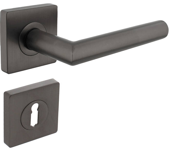 Deurkruk Bastian op rozet verdekt 55x55x10mm met nokken en sleutelrozetten antraciet grijs