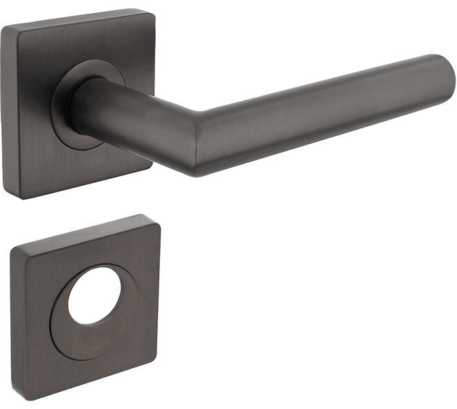 Deurkruk Bastian op rozet verdekt 55x55x10mm met nokken en rondcilinderrozetten antraciet grijs