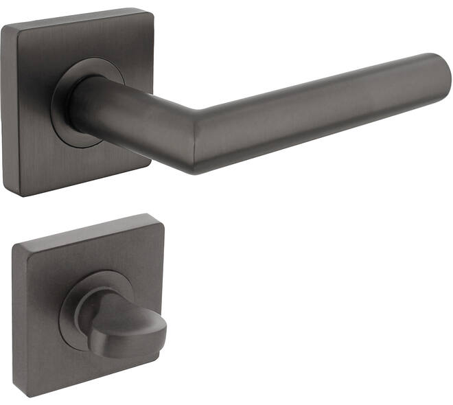 Deurkruk Bastian op rozet verdekt 55x55x10mm met nokken en WC-sluiting met stift 7x7mm antraciet grijs