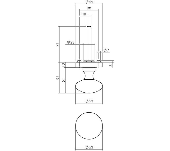 Knoprozet verdekt ø52x10mm met nokken en vaste knop paddenstoel met wisselstift antraciet grijs