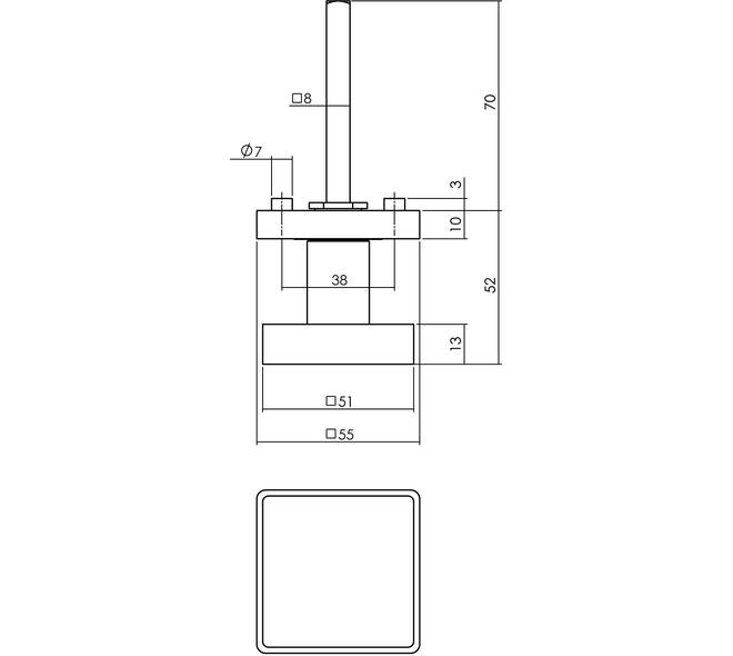 Knoprozet verdekt 55x55x10mm met nokken en vaste knop vierkant met wisselstift antraciet grijs