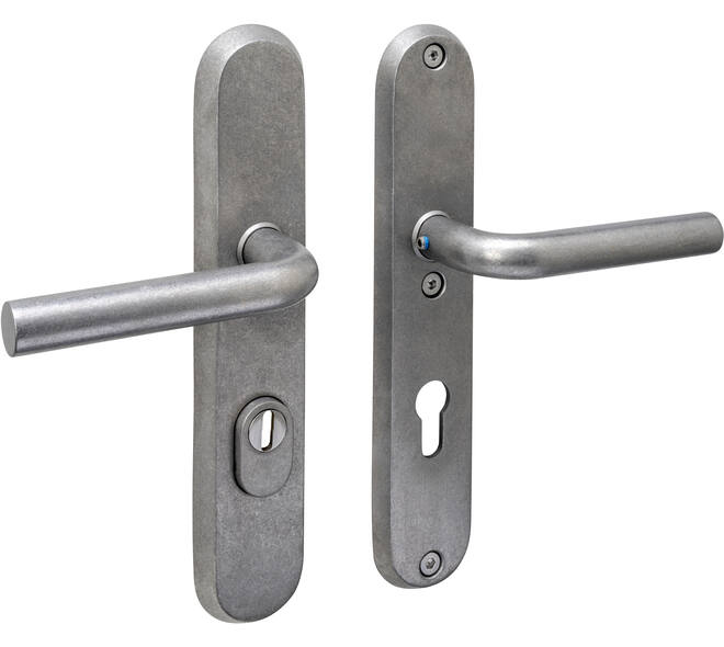SKG3 veiligheidsbeslag ovaal 250x50mm kruk/kruk Luzern met veerconstructie profielcilindergat 72mm met kerntrekbeveiliging rvs getrommeld