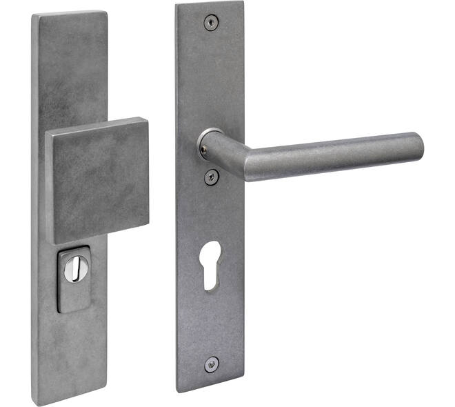 SKG3 veiligheidsbeslag rechthoekig 250x50mm greep/kruk Jura profielcilindergat 72mm met kerntrekbeveiliging rvs getrommeld