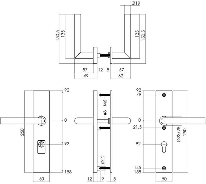 SKG3 veiligheidsbeslag rechthoekig 250x50mm kruk/kruk Jura met veerconstructie profielcilindergat 92mm met kerntrekbeveiliging rvs getrommeld