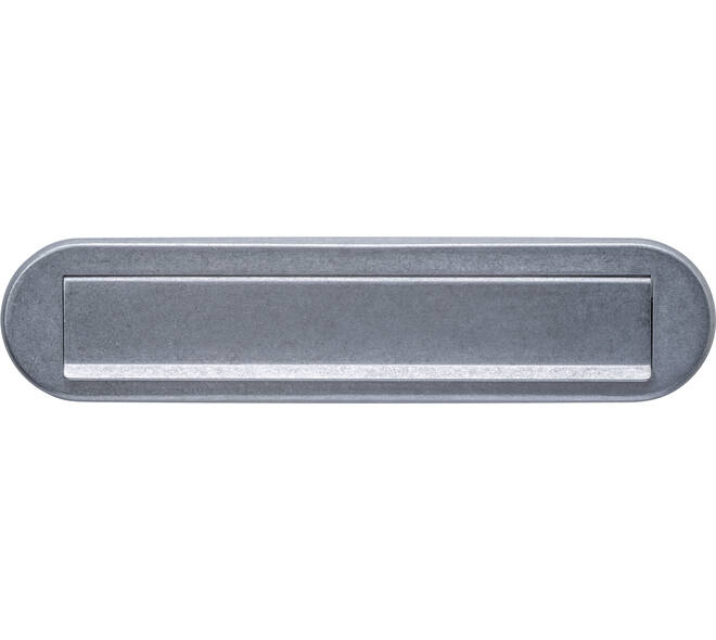 Briefplaat ovaal 340x80mm met klep/regenrand rvs getrommeld