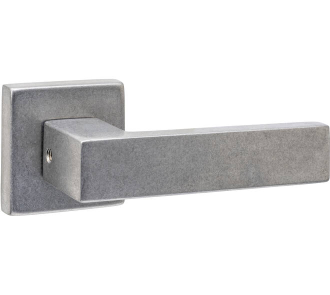 Deurkruk Amsterdam met rozet massief verdekt 53x53x10mm met nokken rvs getrommeld