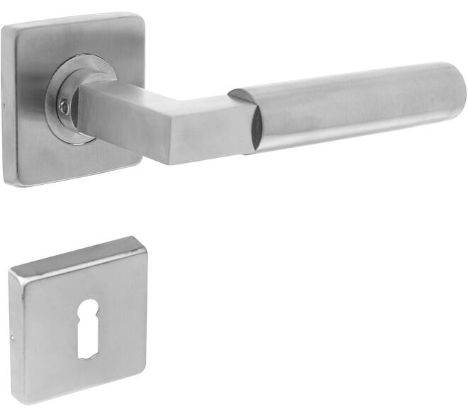 Deurkruk Baustil op rozet verdekt 53x53x8mm met nokken en sleutelrozetten rvs